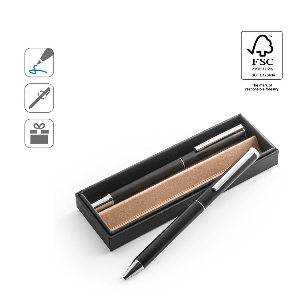 LEAH promotional writing set (complete set view) with custom logo branding