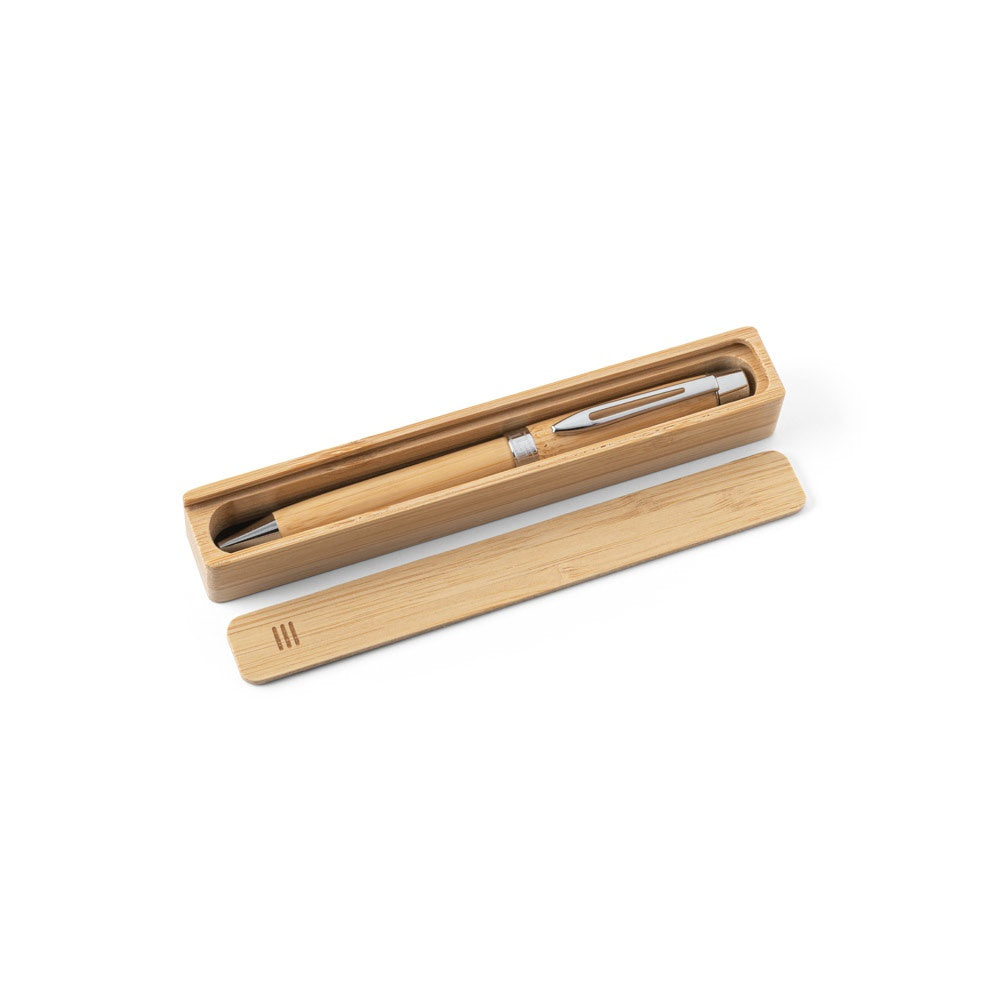 BAHIA II promotional pen in natural (gift box packaging) with custom logo branding