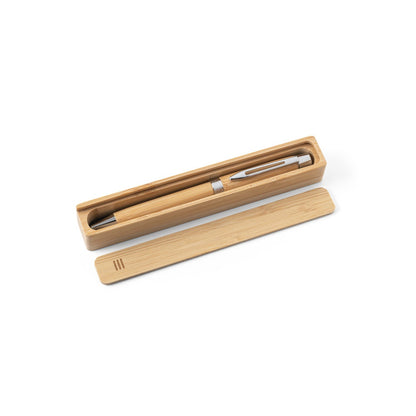 BAHIA II promotional pen in natural (gift box packaging) with custom logo branding