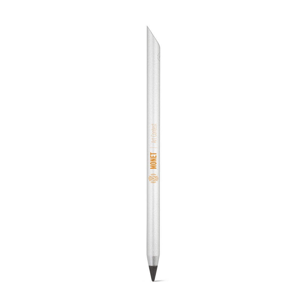MONET promotional pen in satin silver with custom logo branding