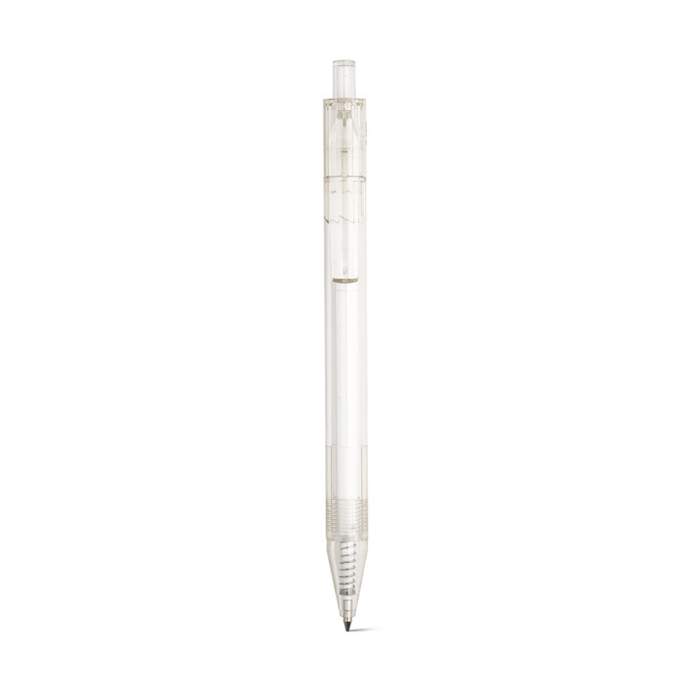 HARLAN promotional pen in transparent (detail view) with custom logo branding