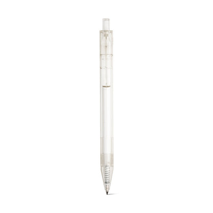 HARLAN promotional pen in transparent (detail view) with custom logo branding