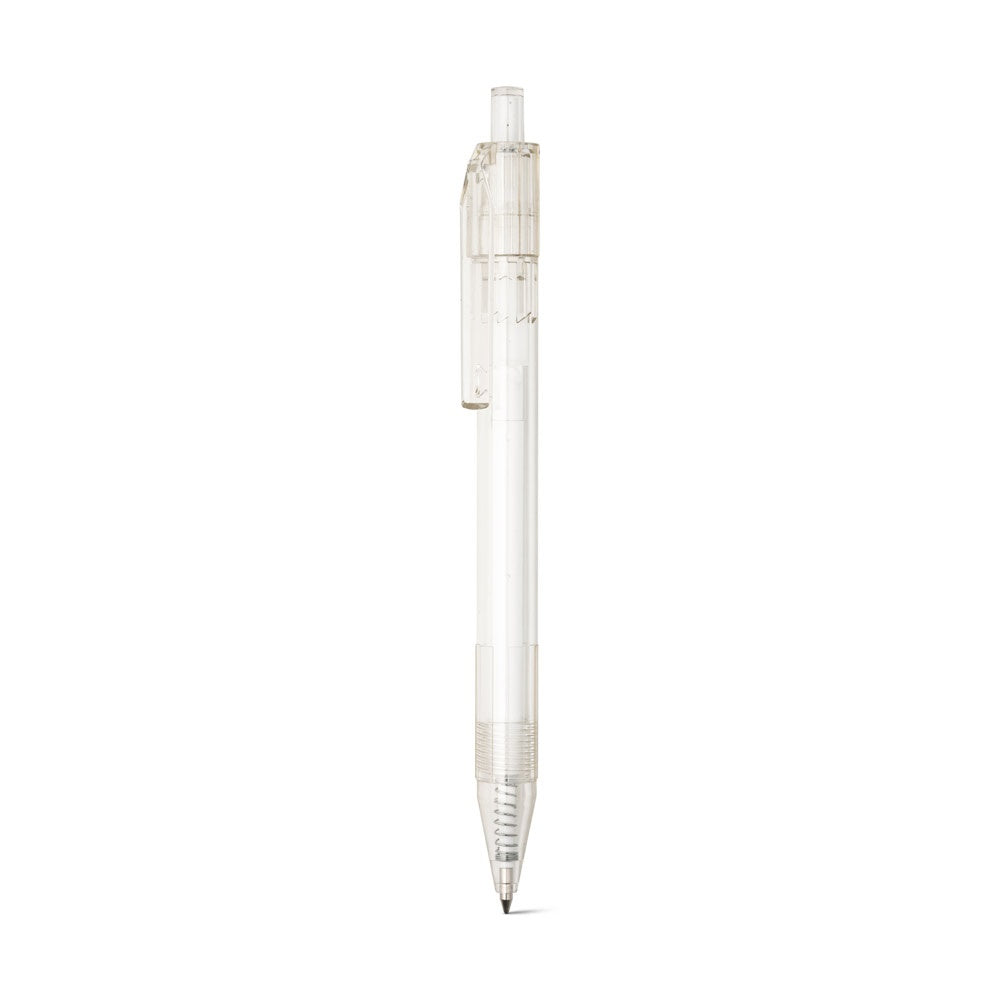 HARLAN promotional pen in transparent (detail view) with custom logo branding