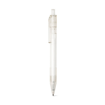 HARLAN promotional pen in transparent (detail view) with custom logo branding