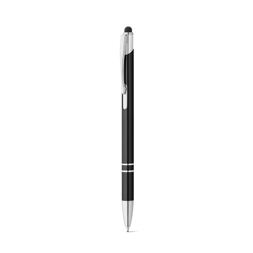 GALBA promotional pen in black (detail view) with custom logo branding
