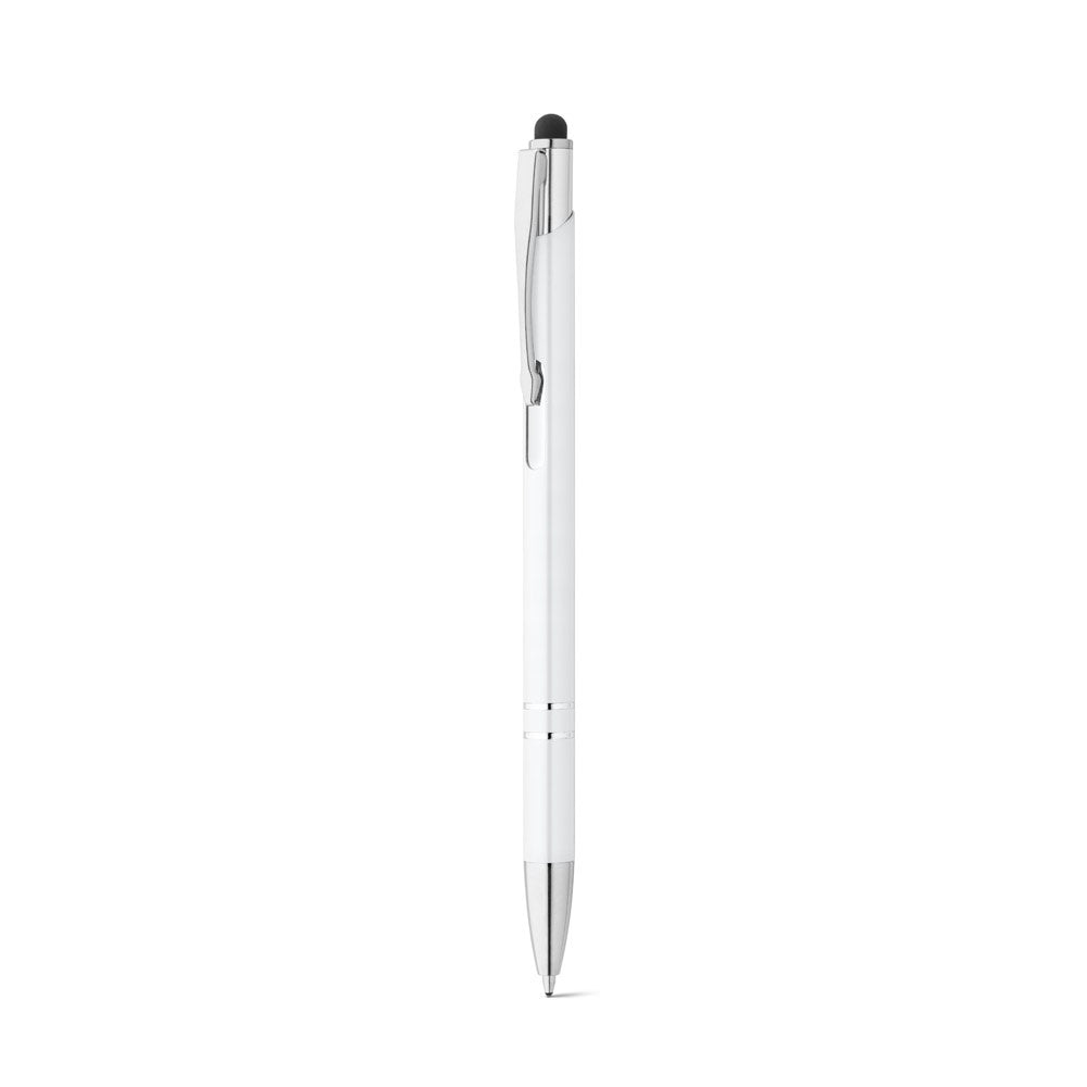 GALBA promotional pen in white (detail view) with custom logo branding