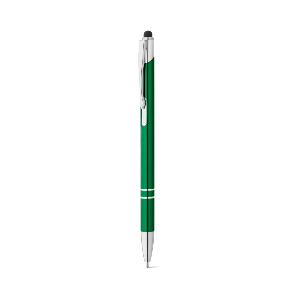 GALBA promotional pen in green (detail view) with custom logo branding