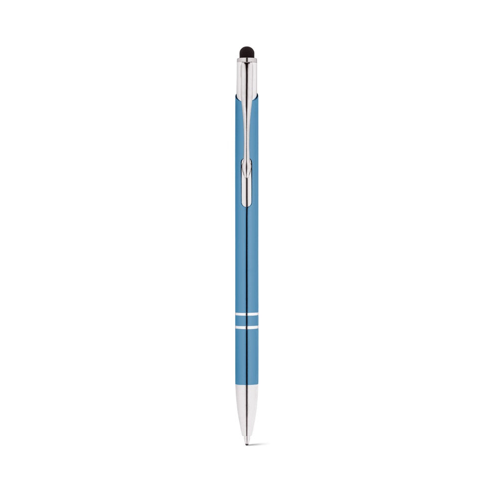 GALBA promotional pen in light blue (detail view) with custom logo branding