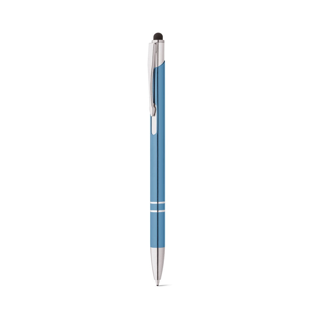 GALBA promotional pen in light blue (detail view) with custom logo branding