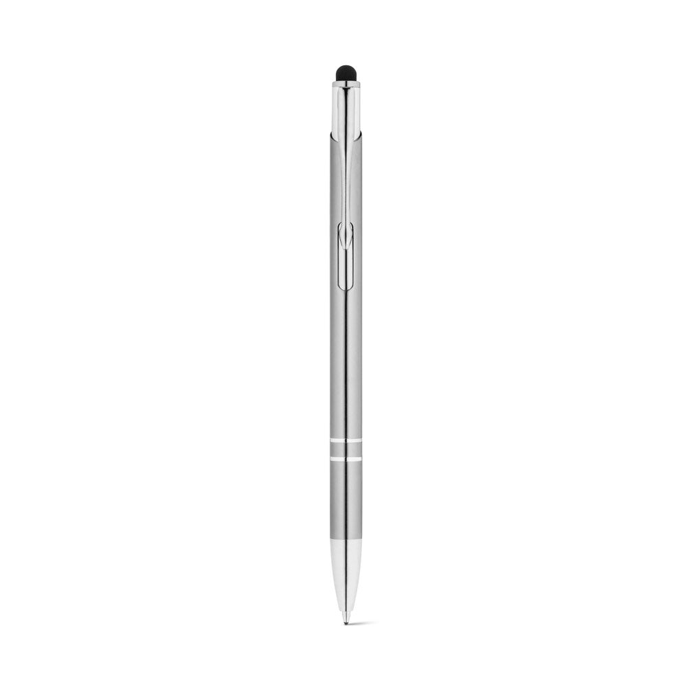 GALBA promotional pen in satin silver (detail view) with custom logo branding