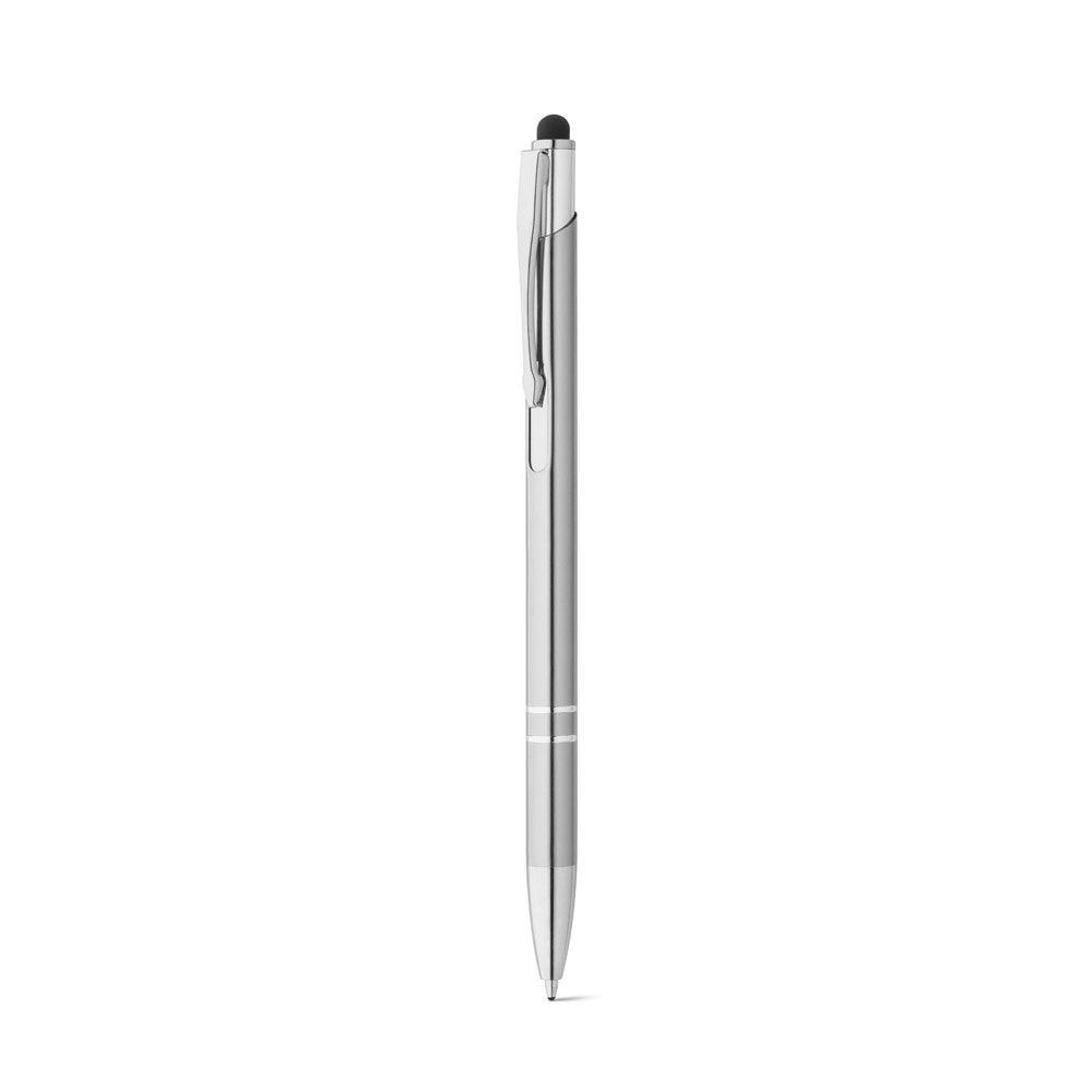 GALBA promotional pen in satin silver (detail view) with custom logo branding
