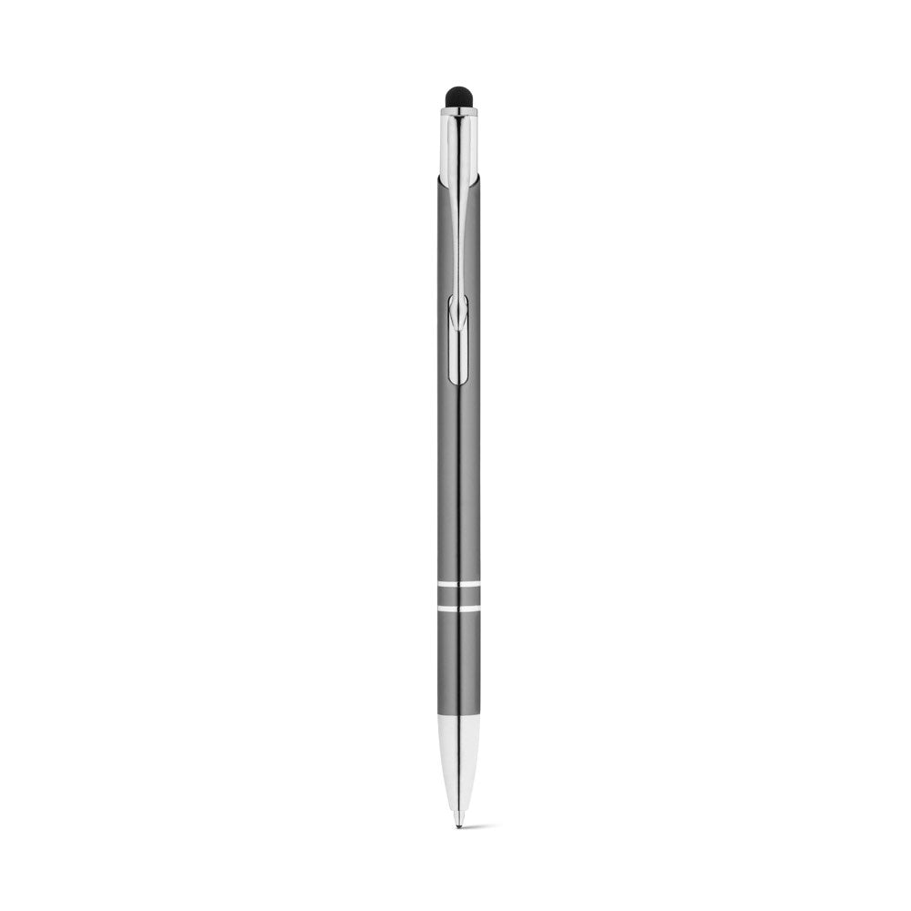 GALBA promotional pen in gun metal (detail view) with custom logo branding