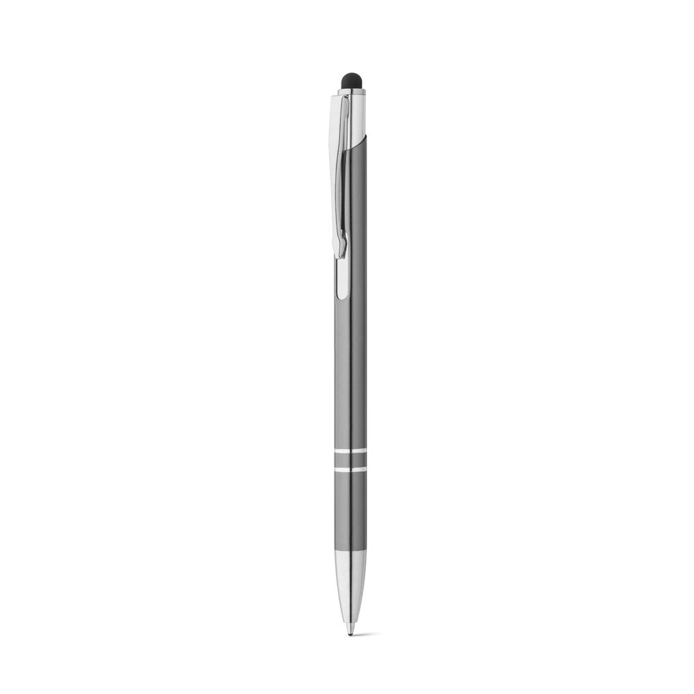 GALBA promotional pen in gun metal (detail view) with custom logo branding