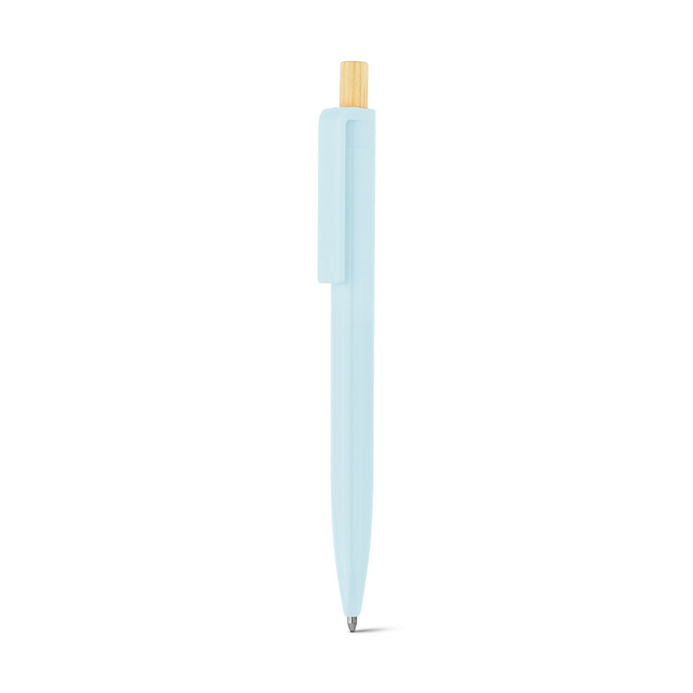 ZARA promotional pen in pastel blue (detail view) with custom logo branding