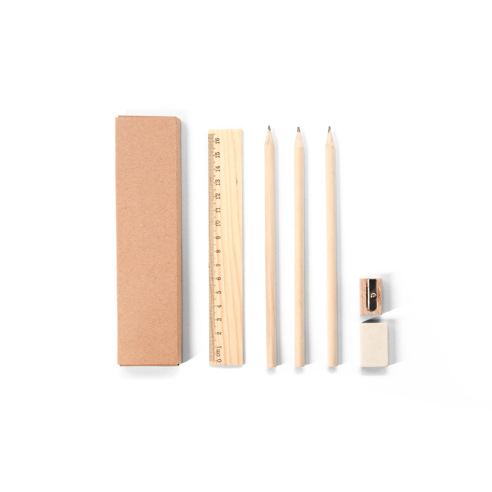 GEOFFREY promotional writing set in natural (detail view) with custom logo branding