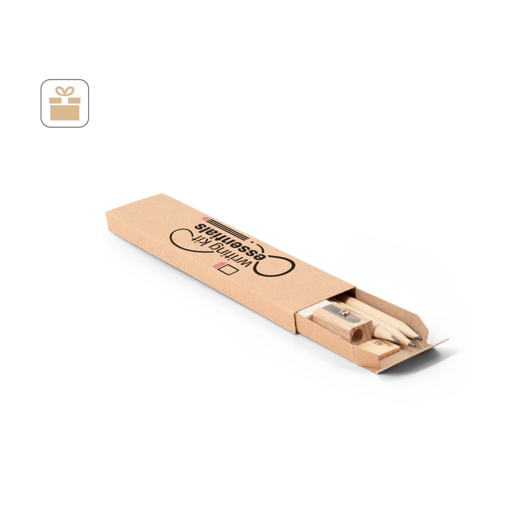 GEOFFREY promotional writing set (complete set view) with custom logo branding