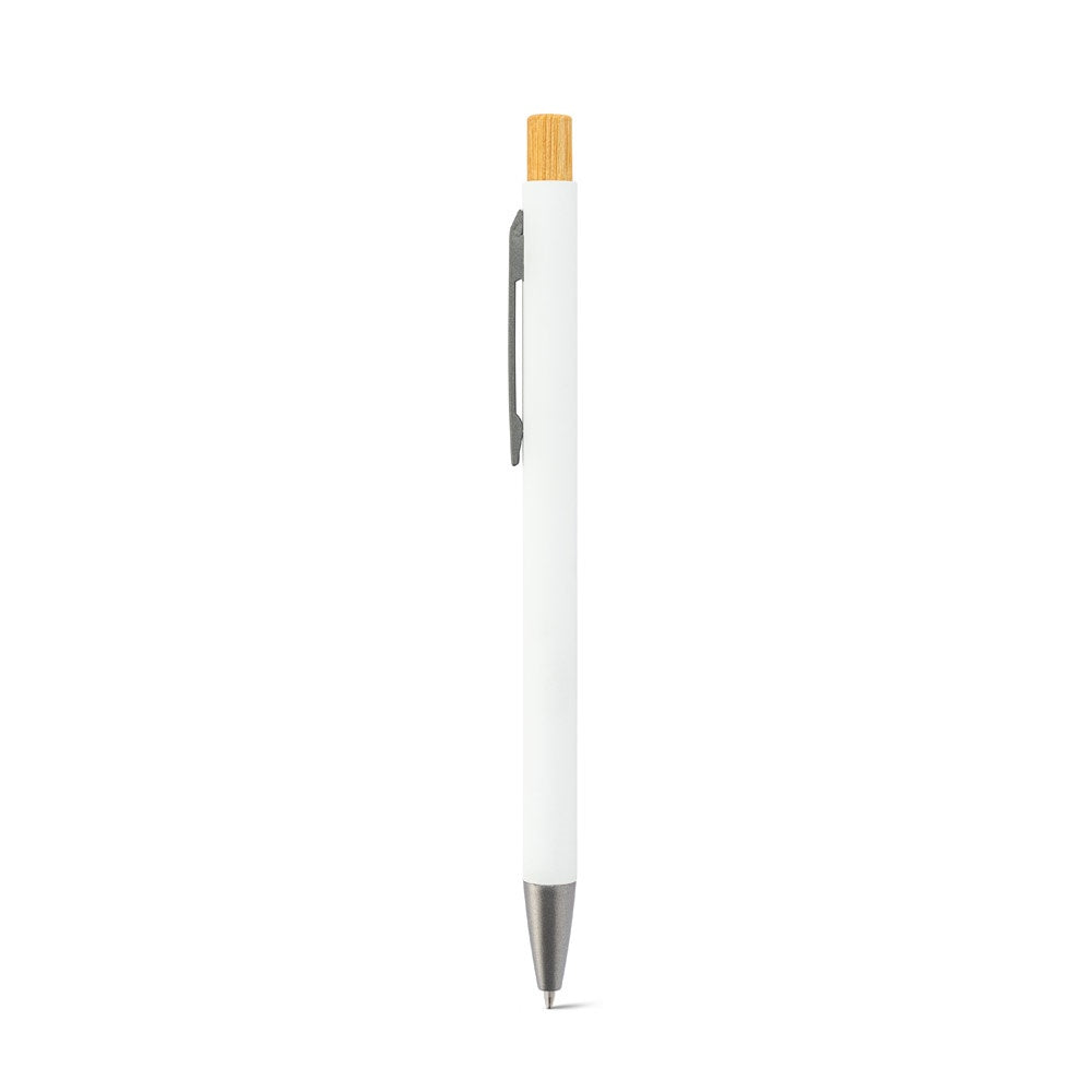 ZYLEN promotional pen in white (detail view) with custom logo branding