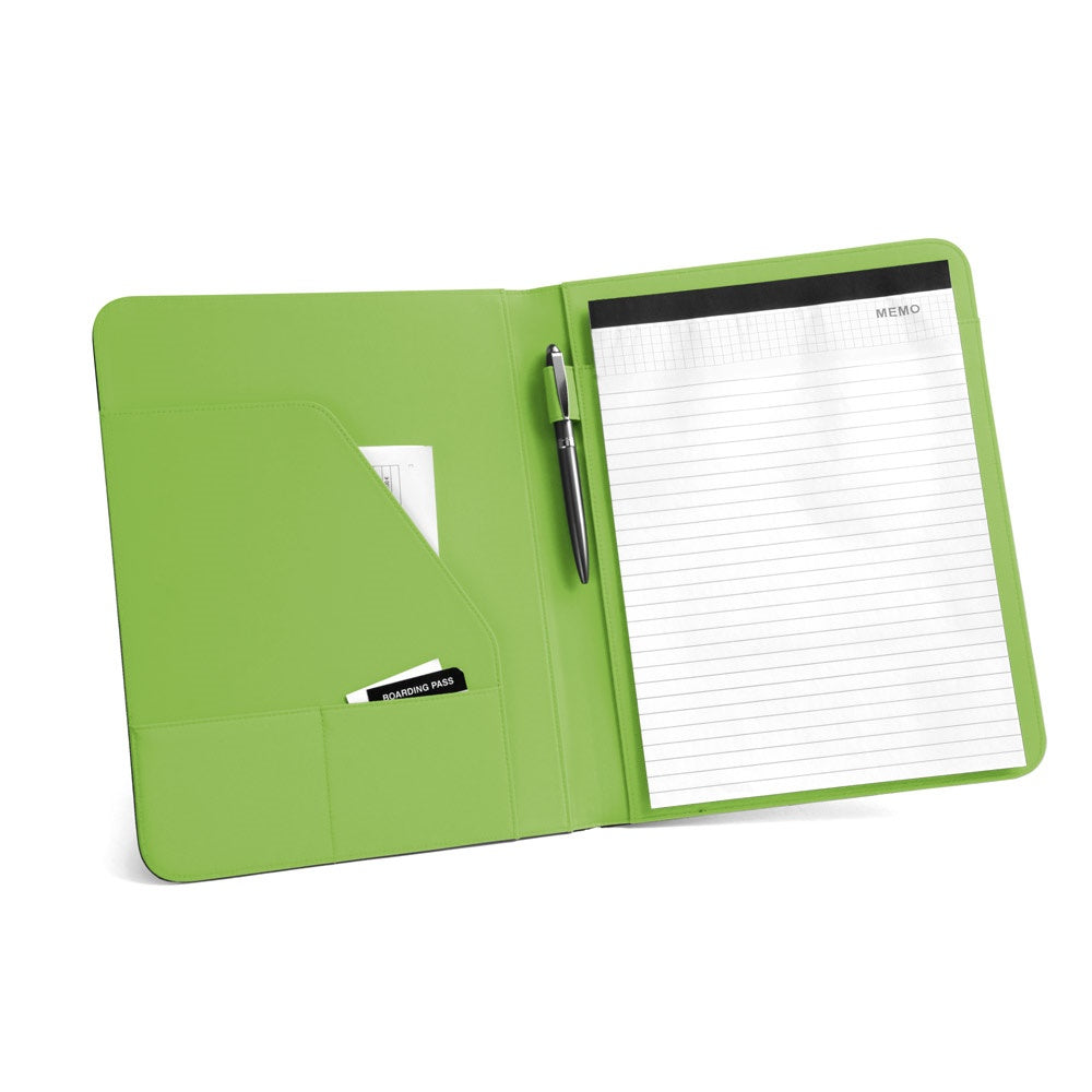 FITZGERALD promotional document folder in light green (detail view) with custom logo branding