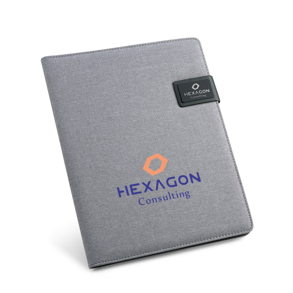 RIORDAN promotional document folder in light grey with custom logo branding