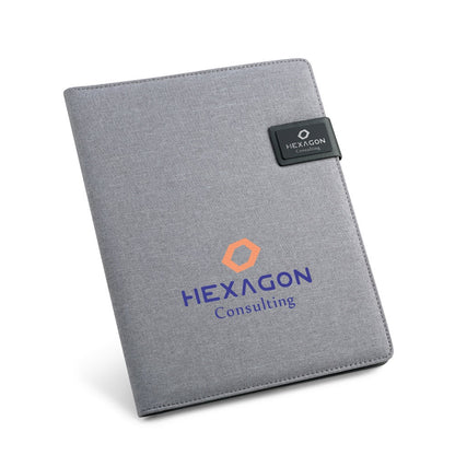 RIORDAN promotional document folder in light grey with custom logo branding