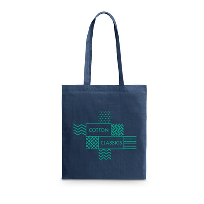 CARACAS promotional tote bag in navy blue with custom logo branding