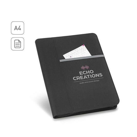 AUSTER promotional document folder (complete set view) with custom logo branding