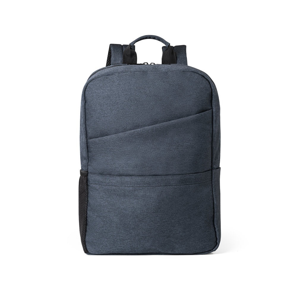 REPURPOSE BACKPACK promotional laptop bag in blue (detail view) with custom logo branding