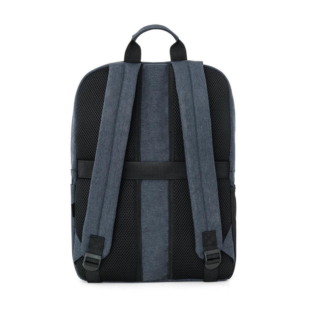 REPURPOSE BACKPACK promotional laptop bag in blue (detail view) with custom logo branding
