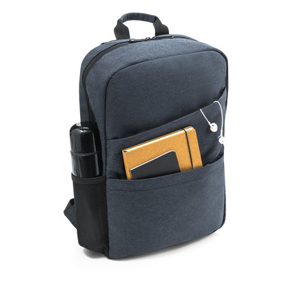 REPURPOSE BACKPACK promotional laptop bag in blue (detail view) with custom logo branding