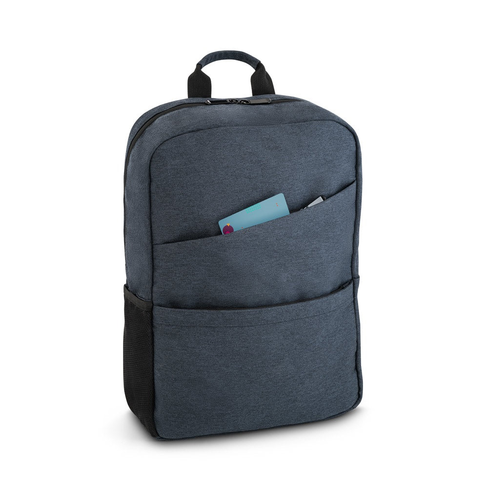 REPURPOSE BACKPACK promotional laptop bag in blue (detail view) with custom logo branding