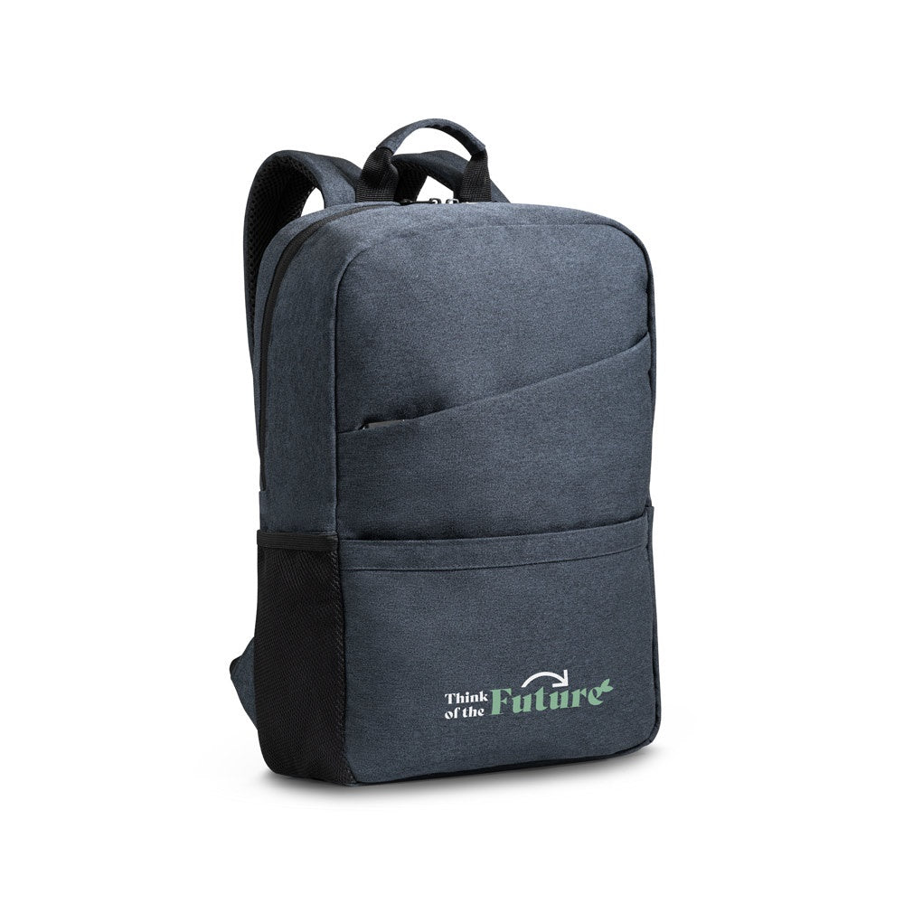 REPURPOSE BACKPACK promotional laptop bag in blue with custom logo branding