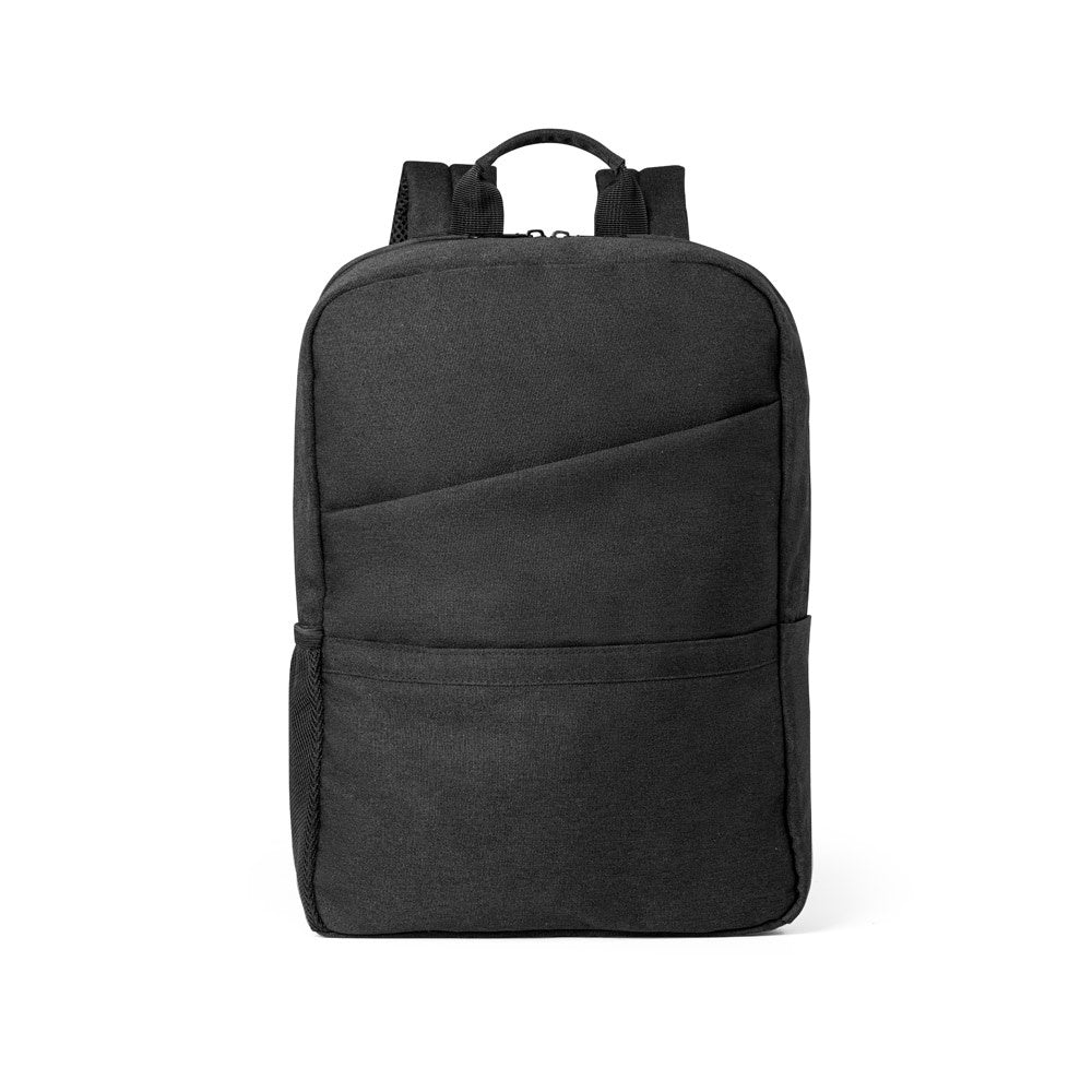 REPURPOSE BACKPACK promotional laptop bag in dark grey (detail view) with custom logo branding
