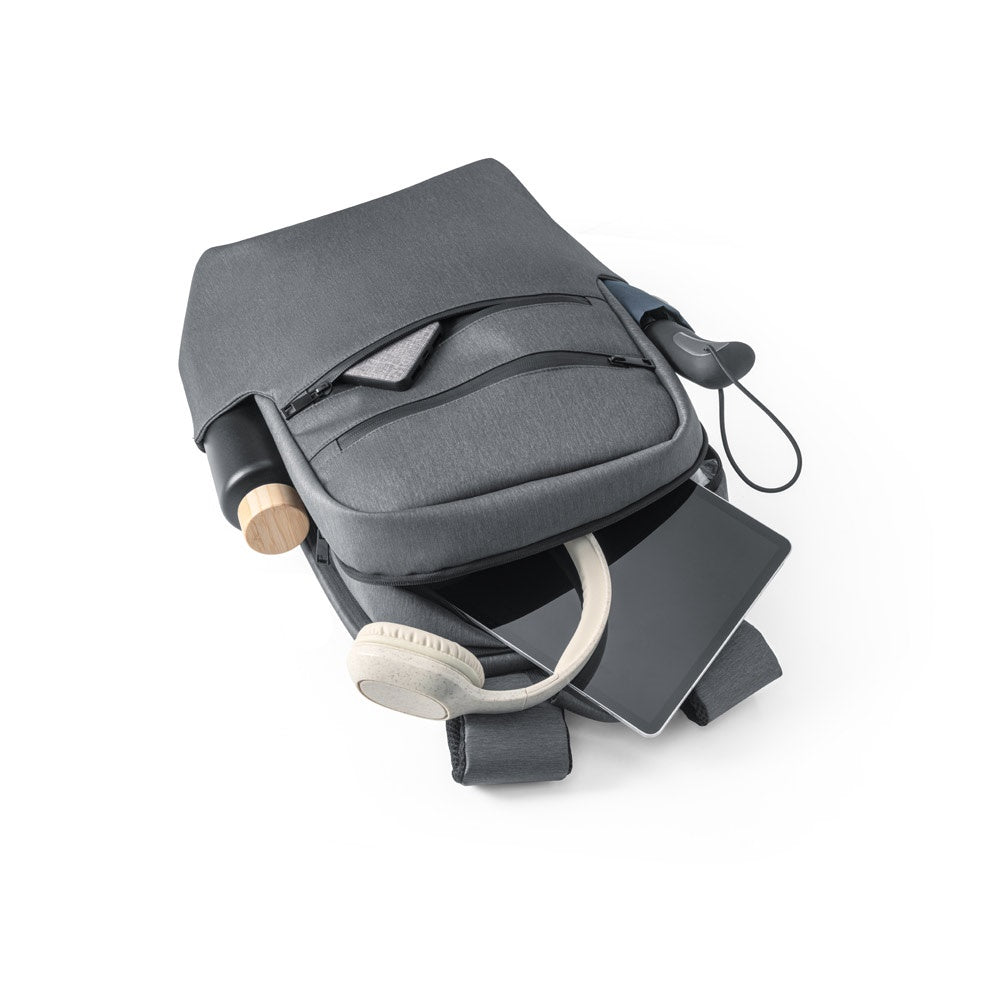 BROOKLYN promotional laptop bag in light grey (detail view) with custom logo branding