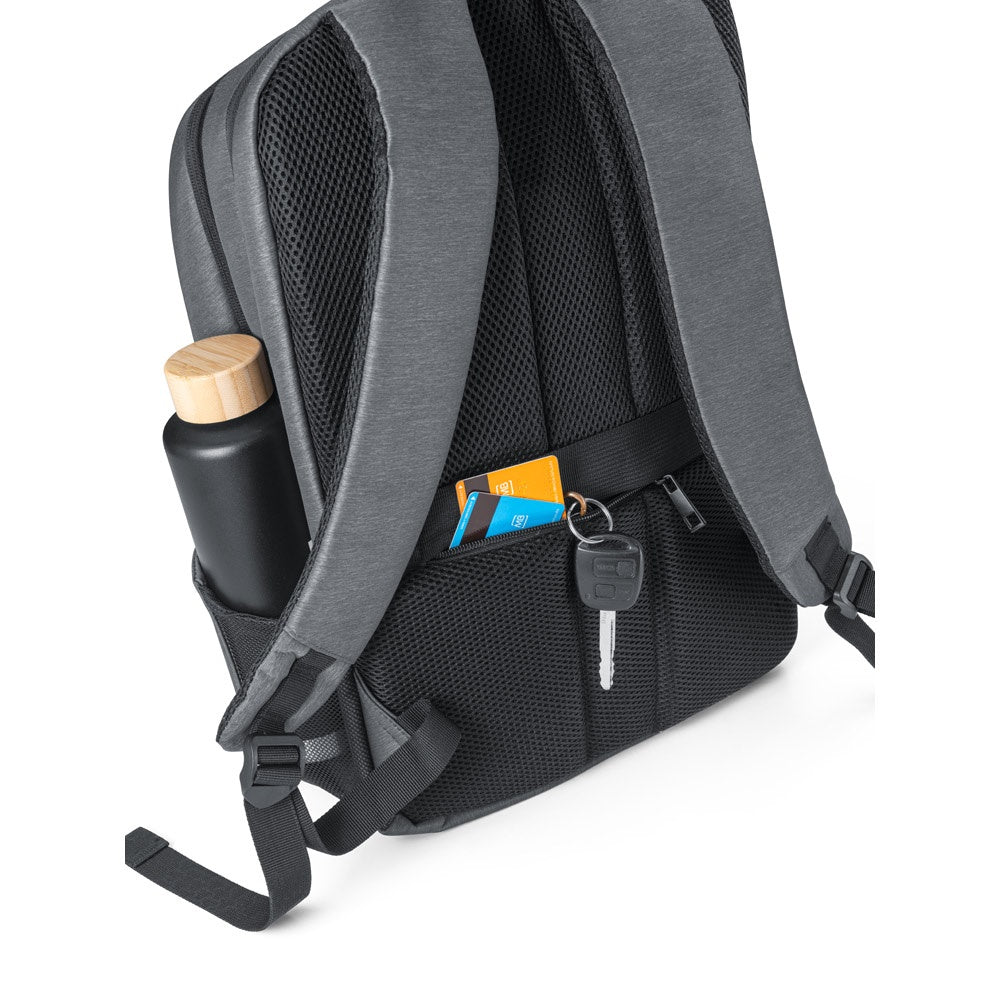 BROOKLYN promotional laptop bag in light grey (detail view) with custom logo branding