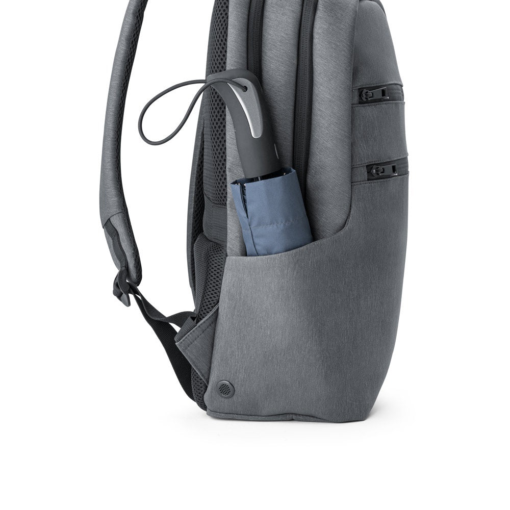 BROOKLYN promotional laptop bag in light grey (detail view) with custom logo branding
