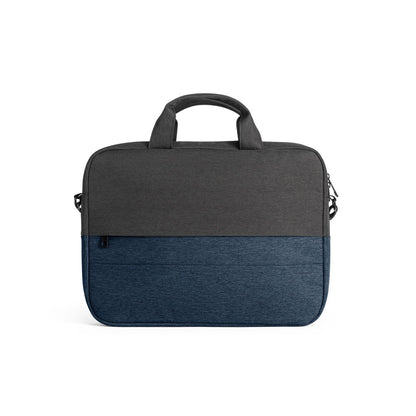 GENOA promotional laptop bag in blue (detail view) with custom logo branding