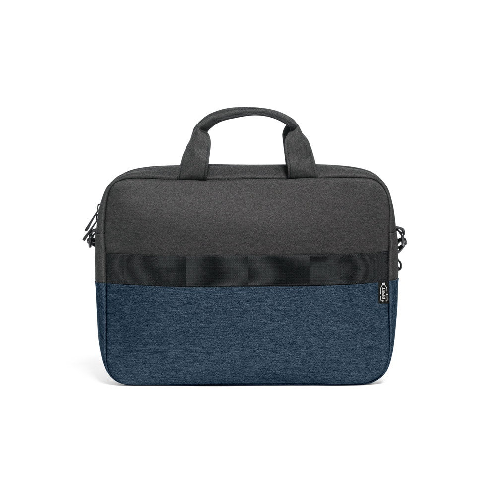 GENOA promotional laptop bag in blue (detail view) with custom logo branding