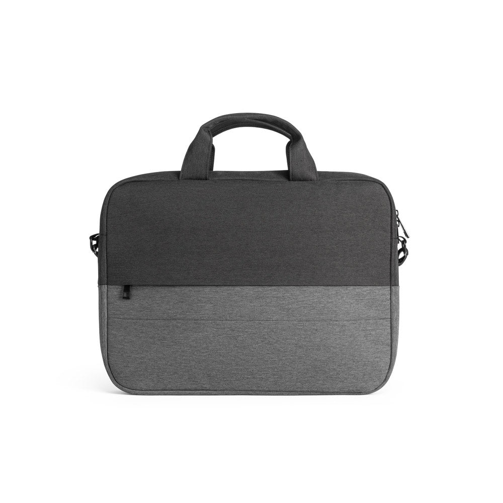 GENOA promotional laptop bag in grey (detail view) with custom logo branding