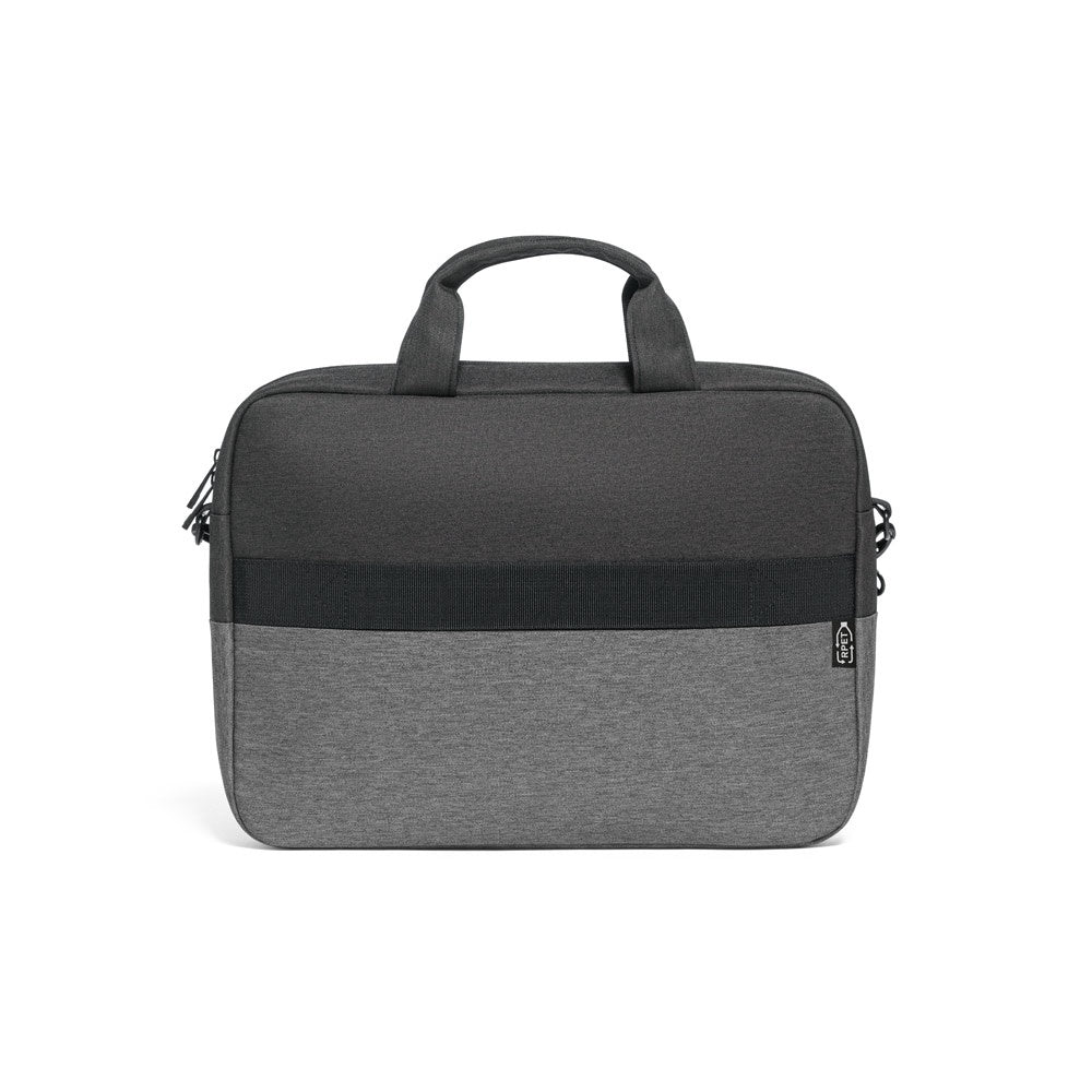 GENOA promotional laptop bag in grey (detail view) with custom logo branding