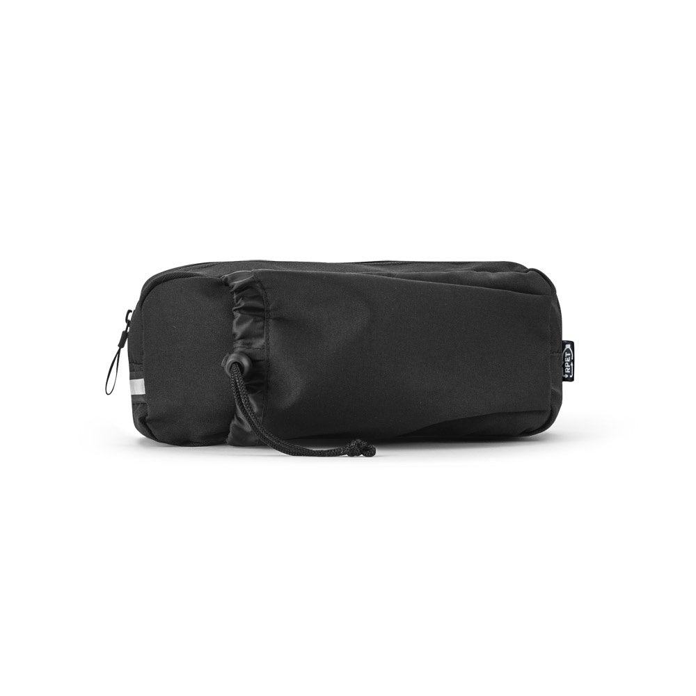 DELFOS POUCH promotional travel bag in black (detail view) with custom logo branding