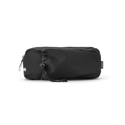 DELFOS POUCH promotional travel bag in black (detail view) with custom logo branding