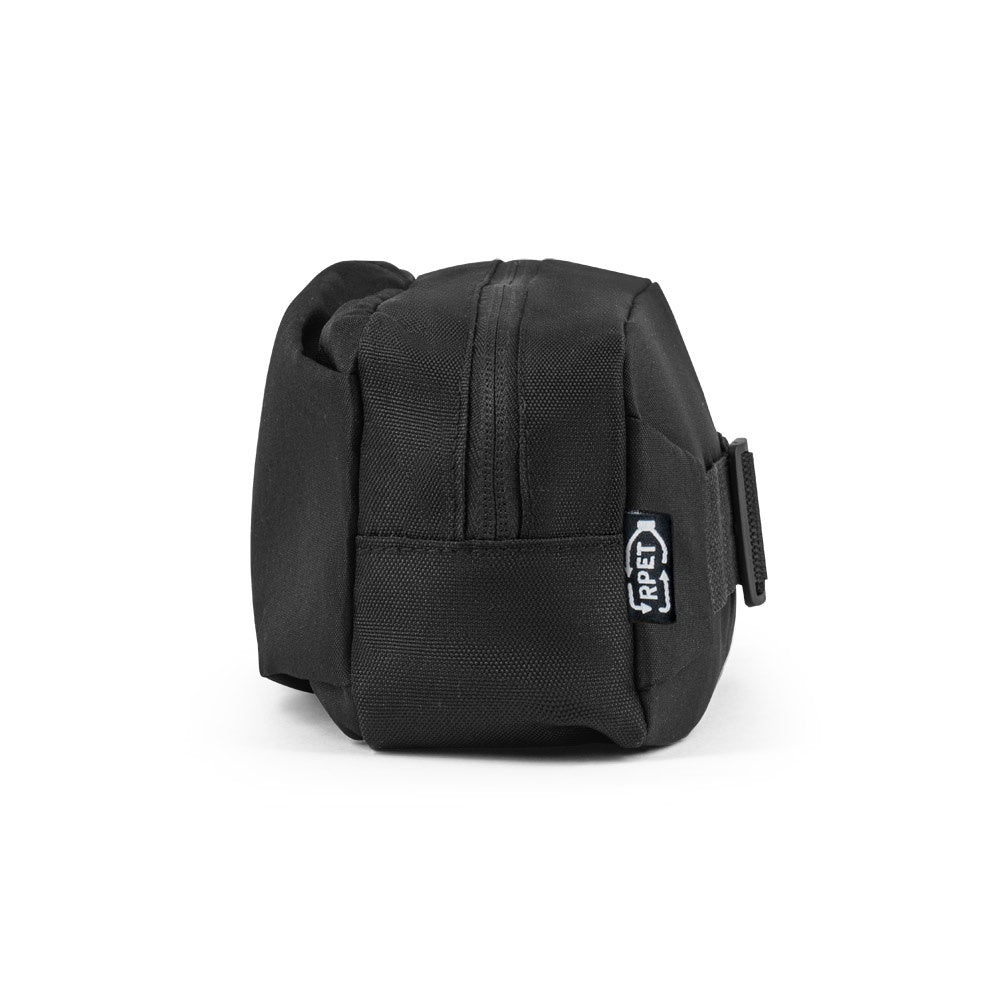 DELFOS POUCH promotional travel bag in black (detail view) with custom logo branding