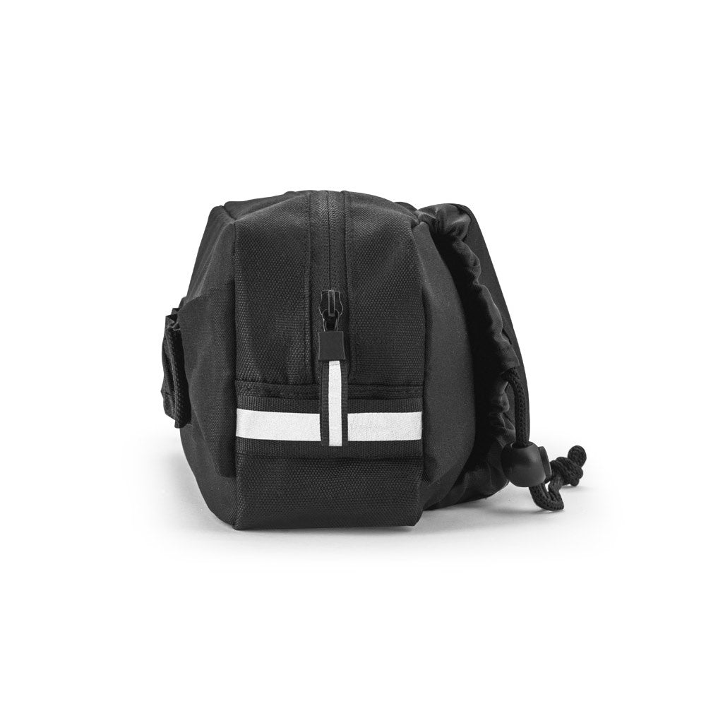 DELFOS POUCH promotional travel bag in black (detail view) with custom logo branding