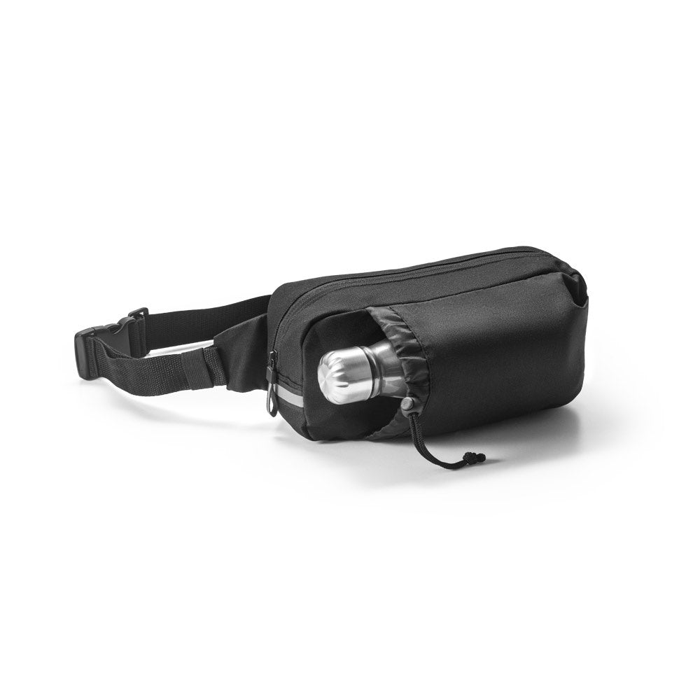 DELFOS POUCH promotional travel bag in black (detail view) with custom logo branding