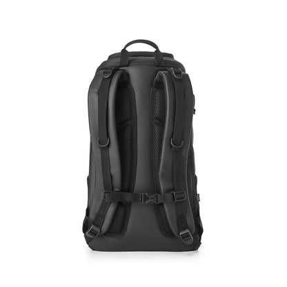 ALASCA promotional backpack in black (detail view) with custom logo branding