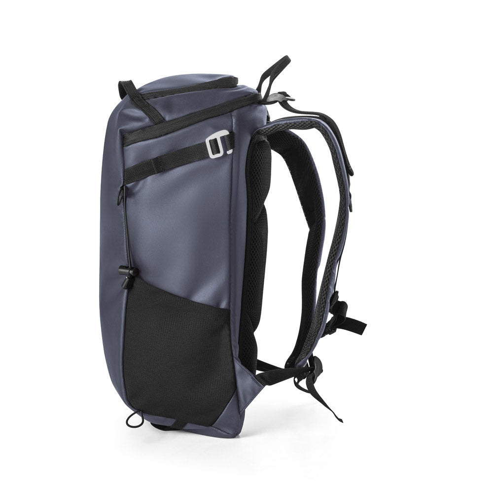 ALASCA promotional backpack in blue (detail view) with custom logo branding