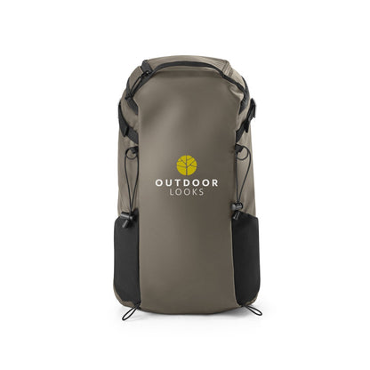 ALASCA promotional backpack in dark green with custom logo branding
