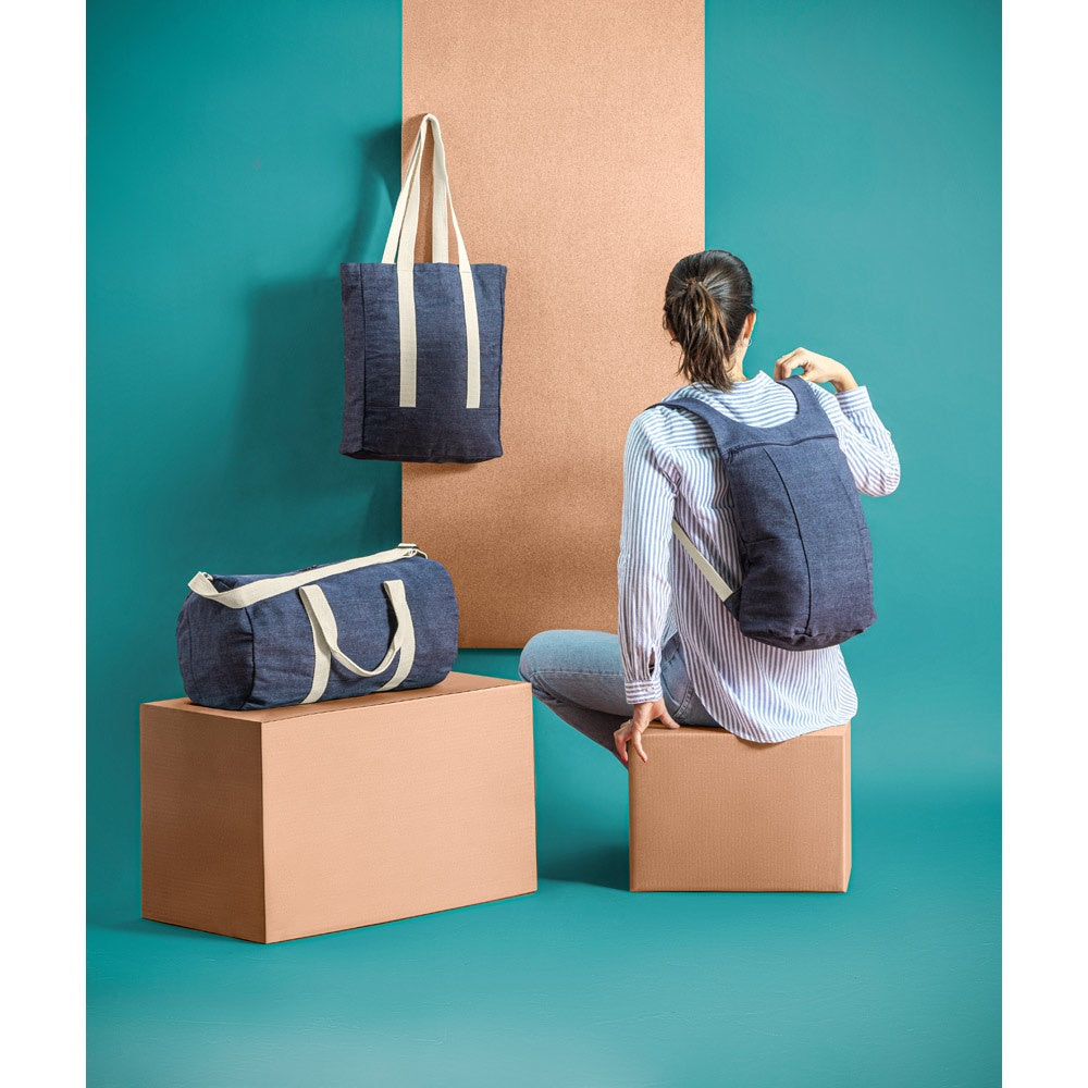 DENIM CASUAL promotional travel bag with custom logo branding