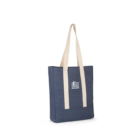 DENIM CASUAL promotional travel bag (complete set view) with custom logo branding