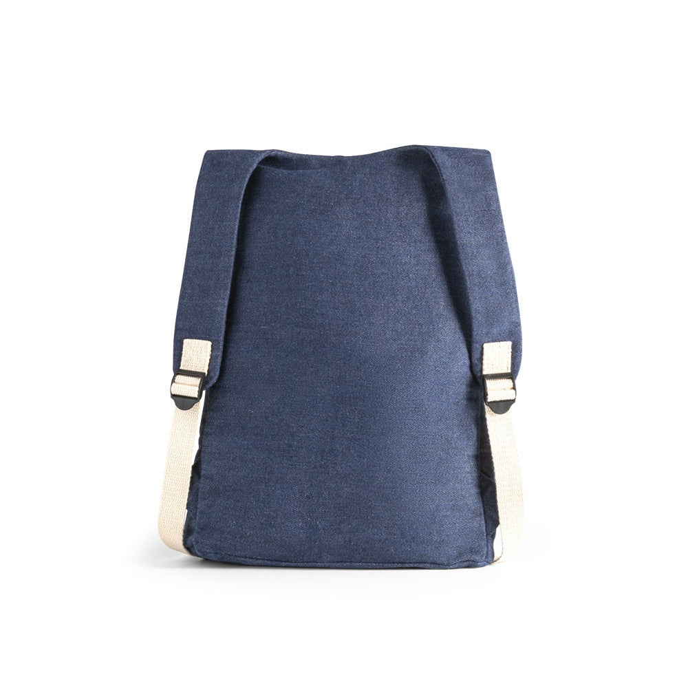 DENIM BPACK promotional backpack in blue (detail view) with custom logo branding